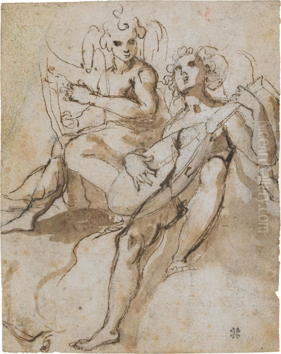 Two Music-making Angels Oil Painting by Prospero Fontana