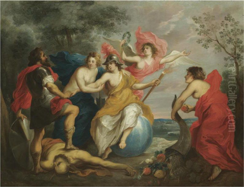 An Allegory Of Good Government - Minerva Protecting Ceres Fromwar Oil Painting by Gilliam Forchondt