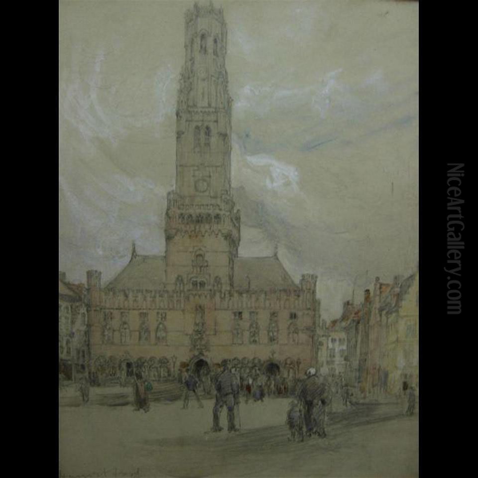 Belfry, Bruges; Lawn Market, Edinburgh Oil Painting by Harriet Mary Ford