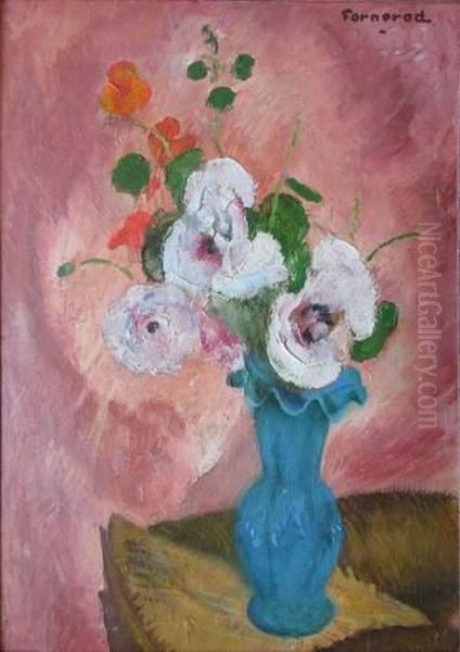 Bouquet De Fleurs Dans Un Vase Bleu Oil Painting by Rodolphe Fornerod