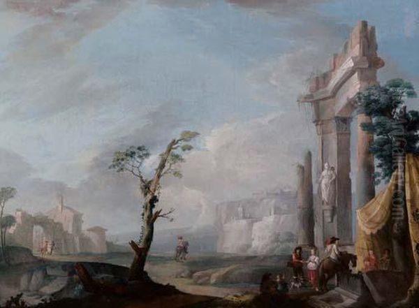 Paesaggio Con Viandanti E Rovine Oil Painting by Francesco Foschi