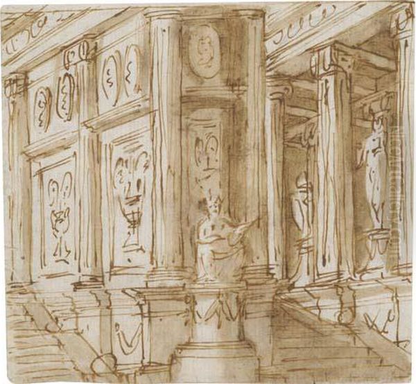 An Architectural Study For A Palace Oil Painting by Domenico Fossati