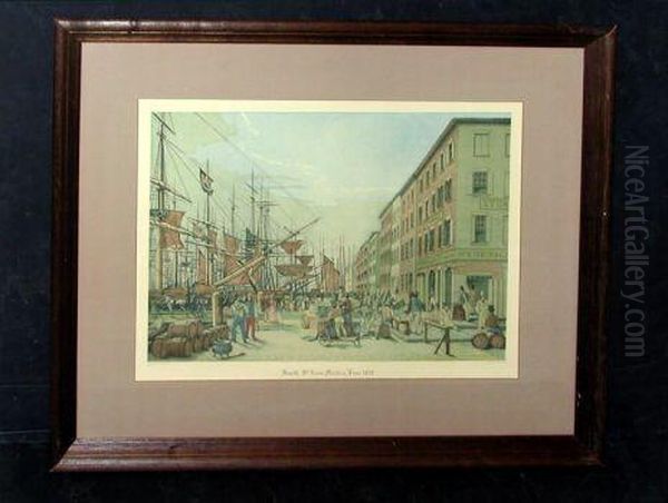 New York In 1846 And South Street From Maiden Lane 1828 Oil Painting by Frederick Lucas Foster
