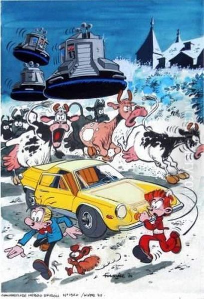 Spirou Et Fantasio Oil Painting by Jean Baptiste Fort. Fournier
