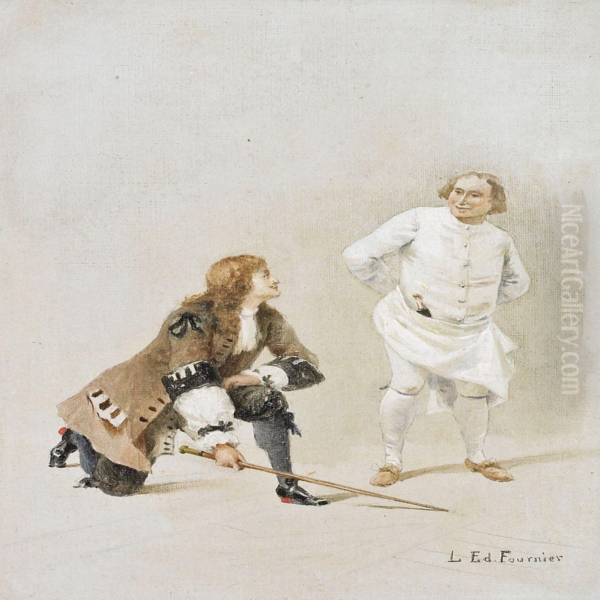 Scene With Twomen In Rococo Clothings Oil Painting by Louis Edouard Fournier