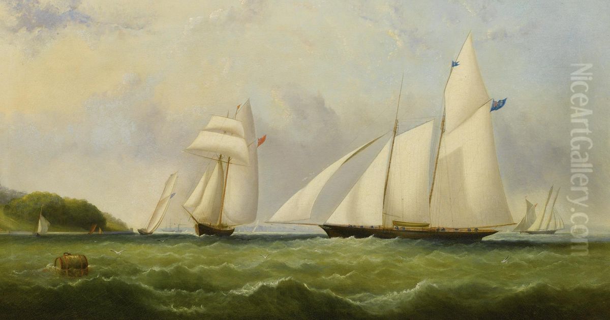The Yacht Cambria Racing Off Ryde - Isle Of Wight Oil Painting by Arthur Wellington Fowles