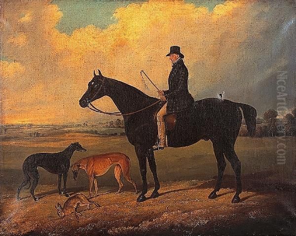 Portrait Of A Gentleman On A Dark Bay Hunter After A Day's Coursing Oil Painting by Edwin M. Fox