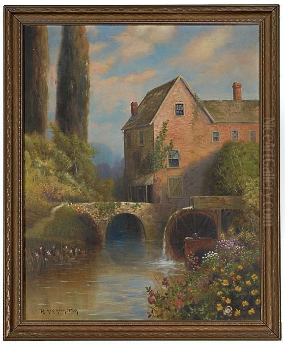 Portrayal Of An Old GristMill. Oil Painting by Robert Atkinson Fox