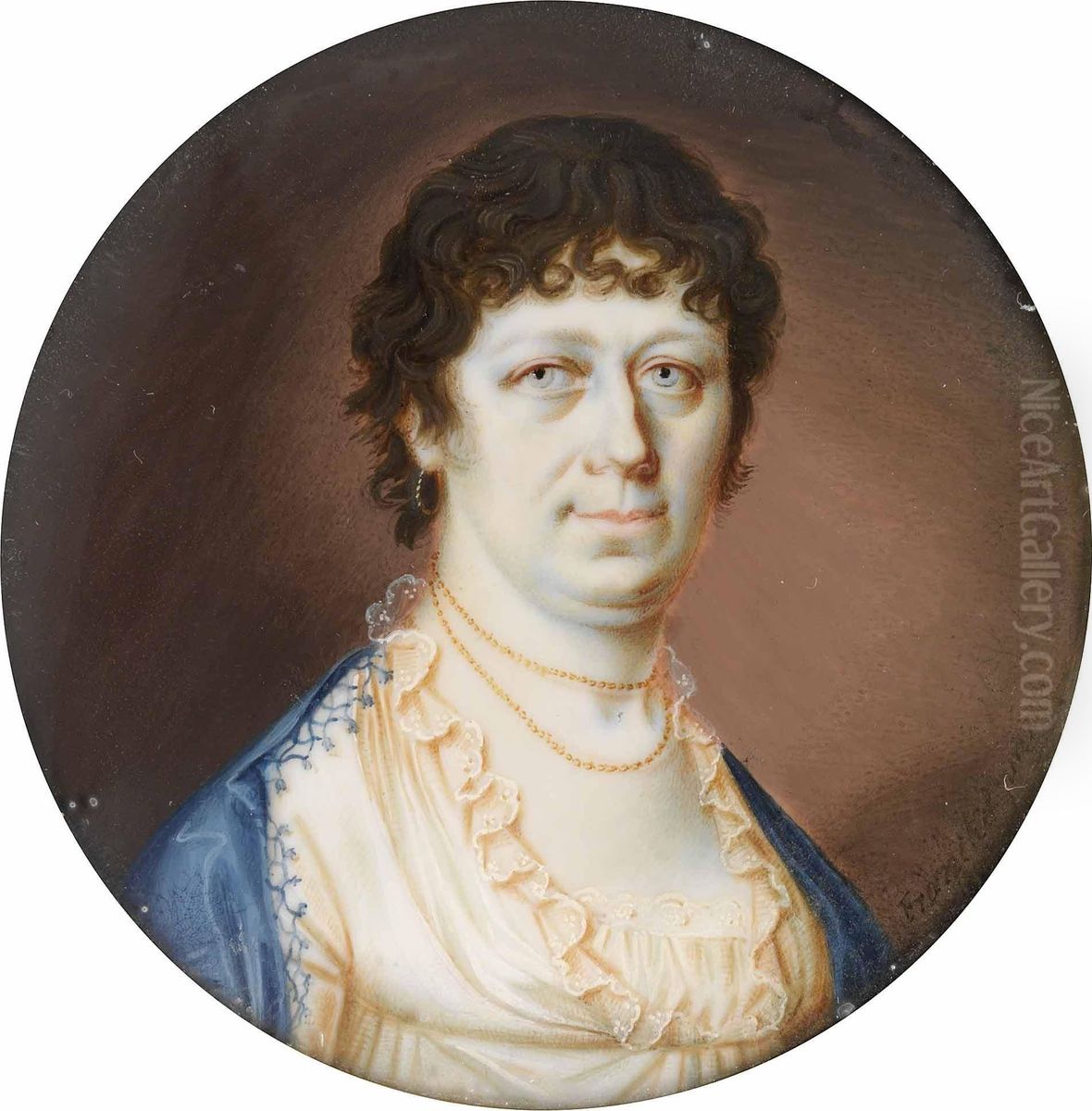 Portratt Av Dam Med Bla Schal Oil Painting by Liepmann Fraenckel