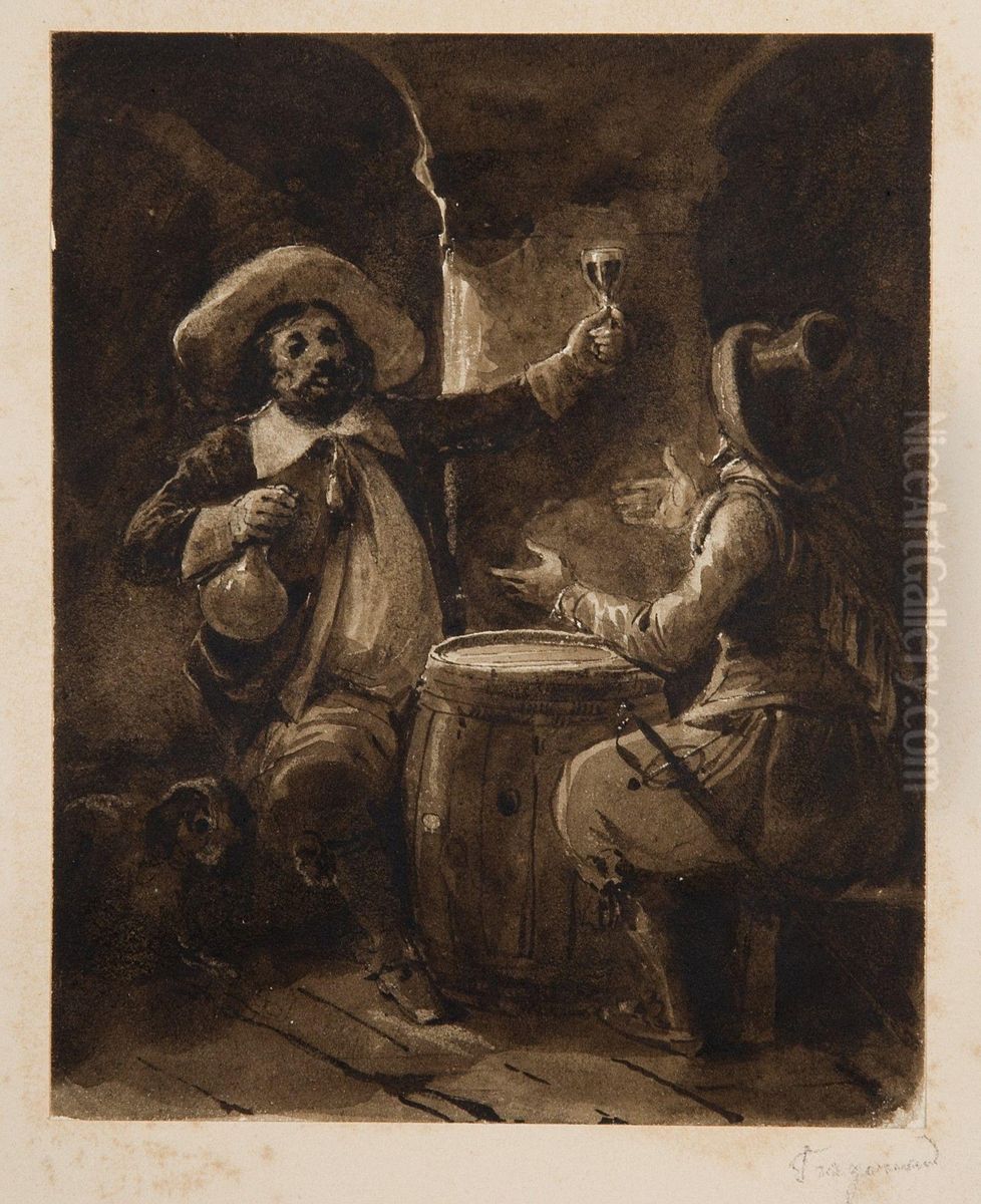 Deux Buveurs A La Taverne Oil Painting by Theophile Evariste Fragonard