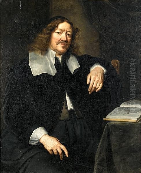 Portrait Of A Cleric, Three-quarter-length, Seated At A Draped Table With A Book Oil Painting by Lucas Franchoys