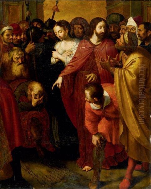 Le Christ Et La Femme Adultere Oil Painting by Ambrosius Francken II