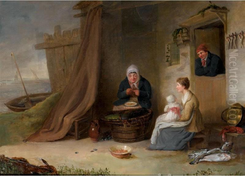 Baiting The Lines Oil Painting by Alexander George Fraser