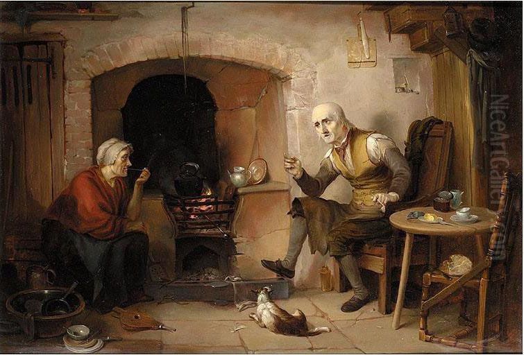 A Fireside Chat Oil Painting by Alexander George Fraser