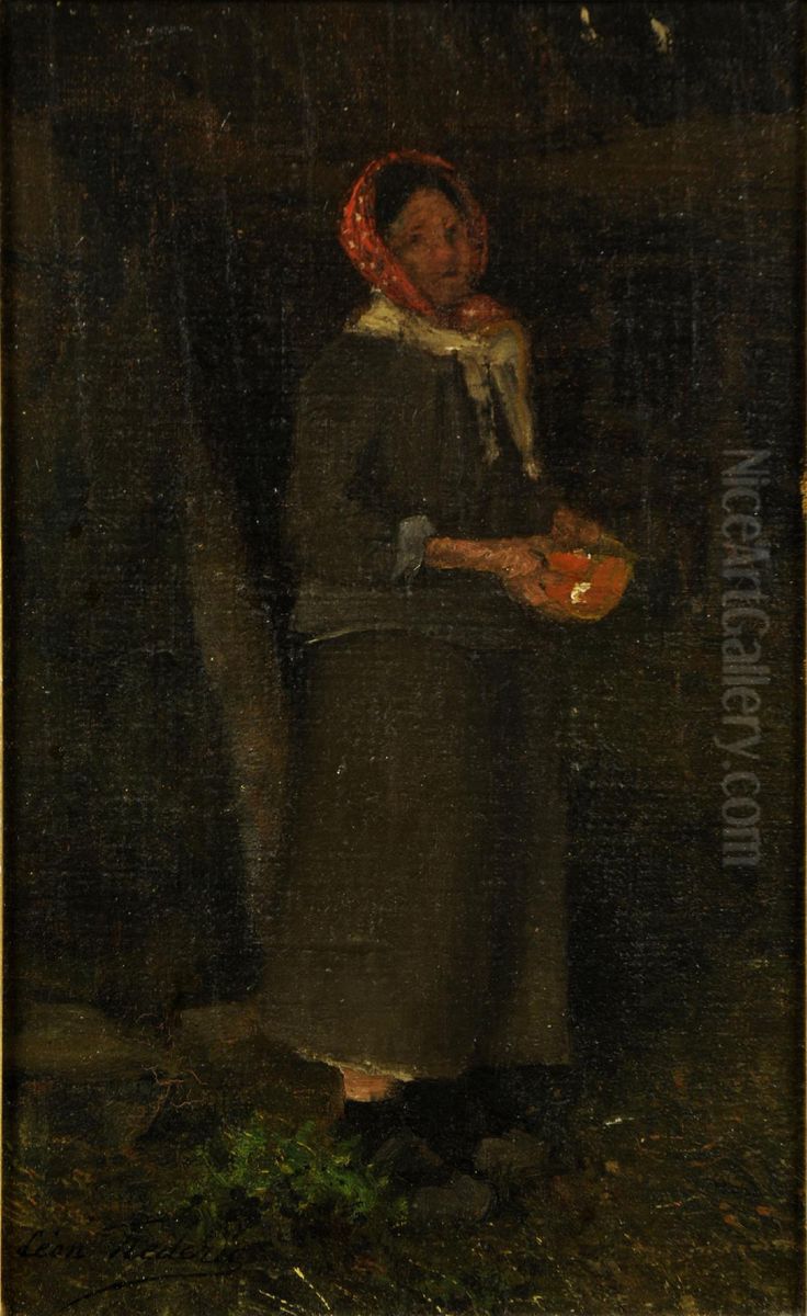 Paysanne Tenant Un Bol Orange Oil Painting by Leon Henri Marie Frederic