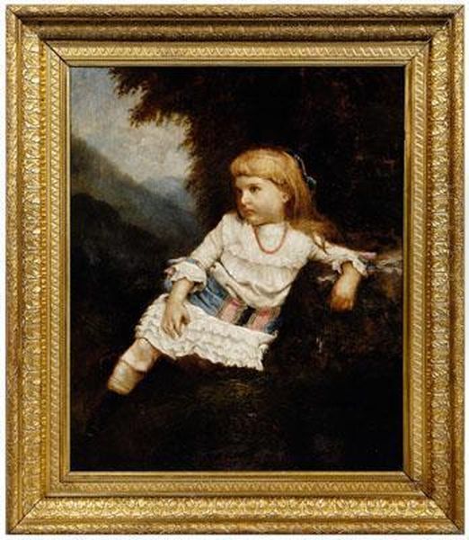 Portrait Of A Young Girl InMountain Landscape Oil Painting by William Frefichs