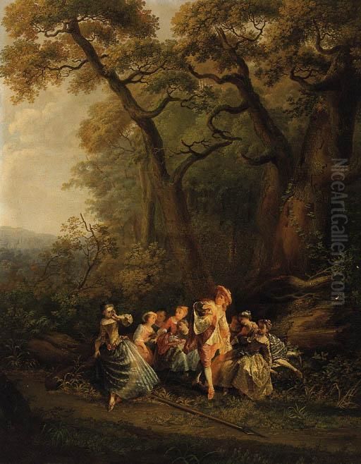 Elegant Company In A Park Oil Painting by Frederic Fregevize