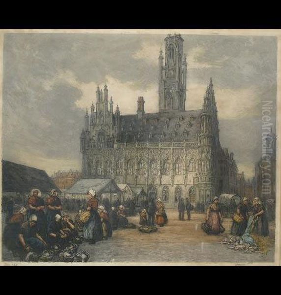 Marche De Middelburg Oil Painting by Antoine Alex. Aug. Fremy