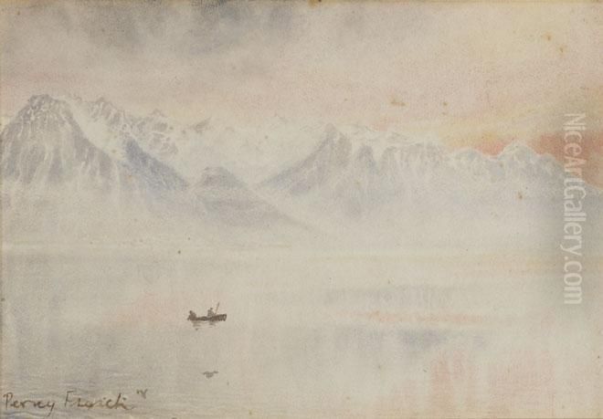Figures In A Boat On Alpine Lake Oil Painting by William Percy French