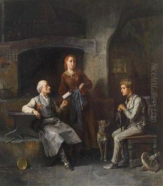 The New Assistant Oil Painting by Friedrich V. Malheim Friedlaender