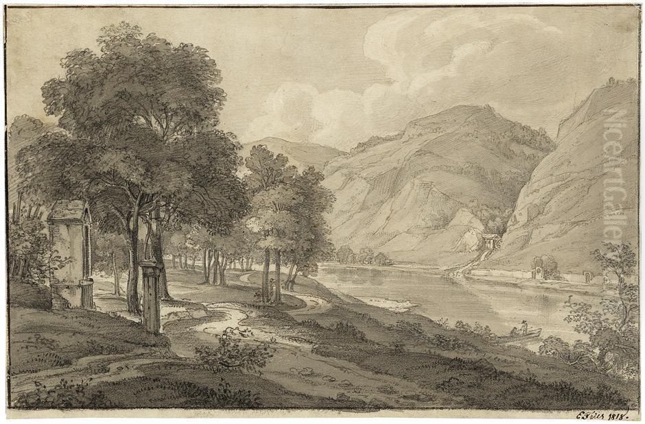 Ansicht Eines Weiten Flustales Mit Bildstock Oil Painting by Ernst Fries