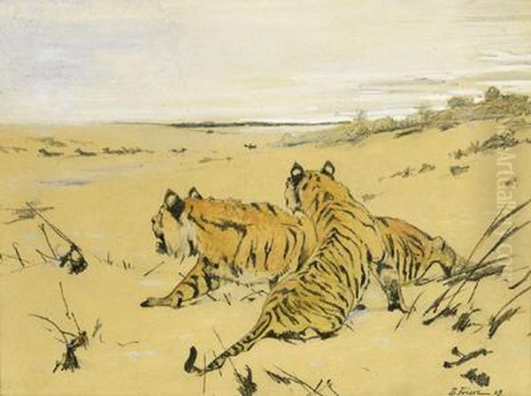 Coppia Di Tigri Nelle Dune Oil Painting by Richard Friese