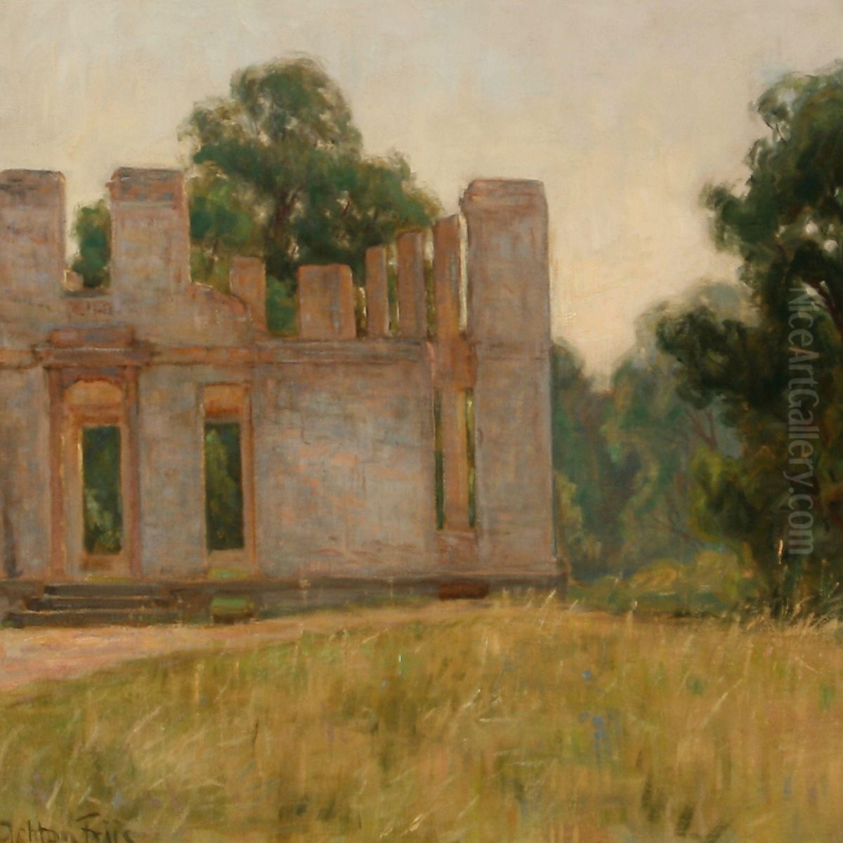 View Of Aldershvileslotsruin In Bagsvaerd Oil Painting by Achton Friis