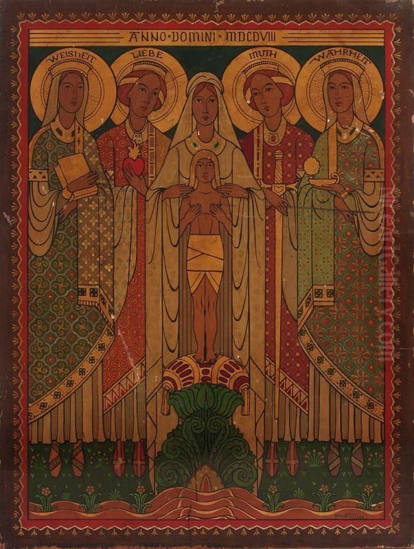 Madonna Mit Kindund Den Vier Tugenden Oil Painting by Hermann Friling