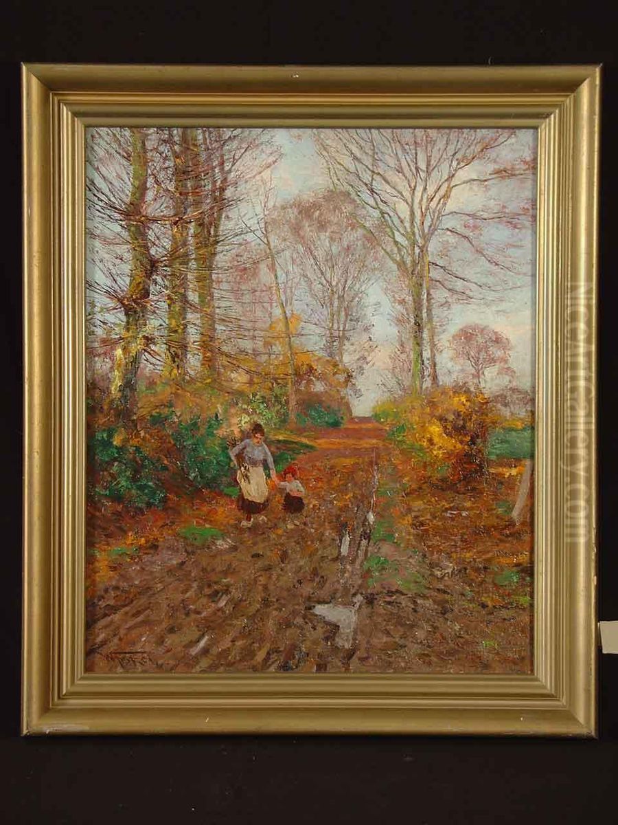 Reisigsammlerin Mit Kind Oil Painting by Wilhelm Fritzel