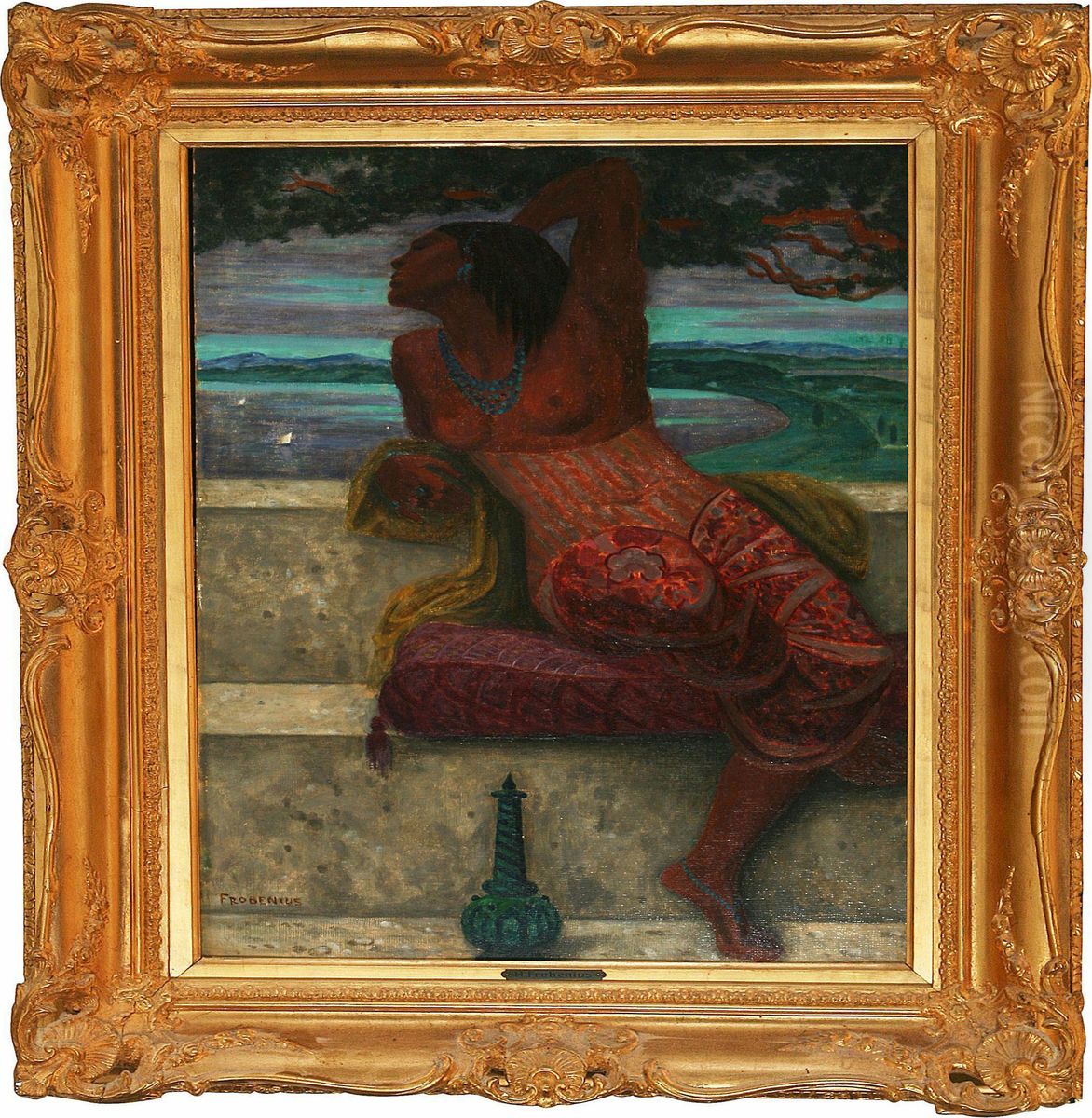 Odalisk On Abalcony Oil Painting by Hermann Frobenius