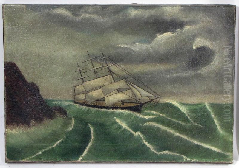 Clipper Ship On Stormy Sea Oil Painting by John O.J. Frost