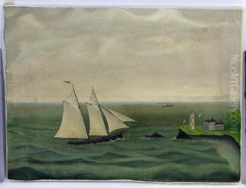 Clipper Ship Sailing By Lighthouse Oil Painting by John O.J. Frost