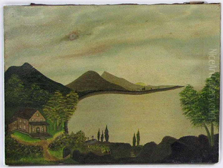 Primitive Landscape With House On Cove Oil Painting by John O.J. Frost