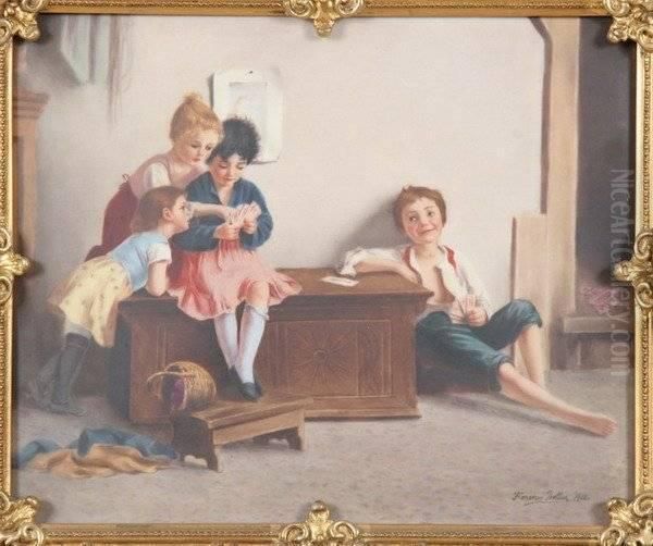 The Card Game Oil Painting by Florence Fuller