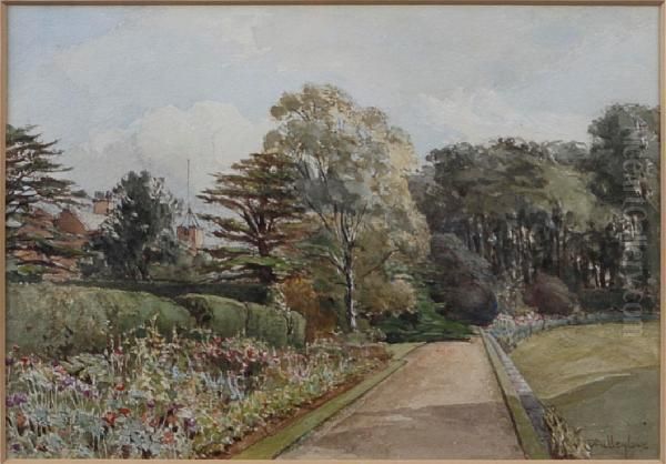 A Garden Border Oil Painting by John Fulleylove