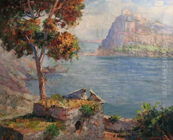 Castello Aragonese Ad Ischia Oil Painting by Vincenzo Funiciello