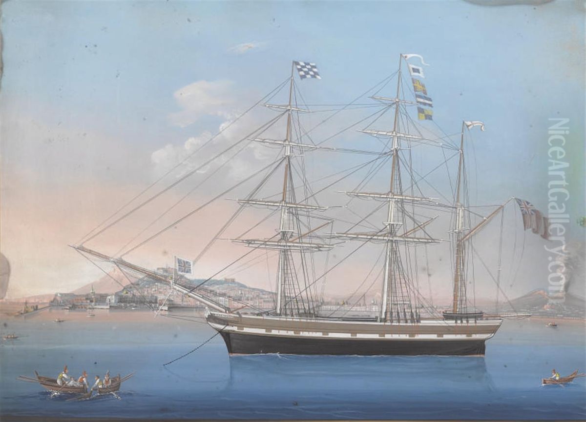 The British Barque 
Champion
 In The Bay Of Naples Oil Painting by Michele Funno