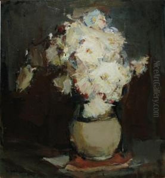 Flori Albe Oil Painting by Nicolae Furduescu