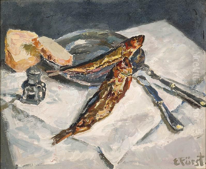 Still Life With Fish And Cutlery Oil Painting by Edmund Furst