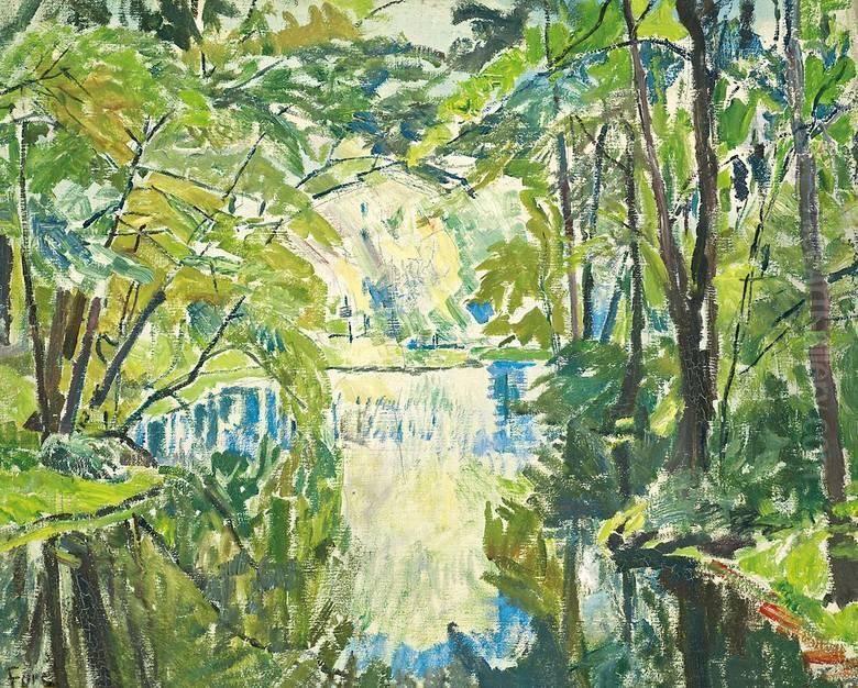 Neuer See Im Berliner Tiergarten Oil Painting by Edmund Furst