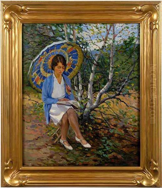 A Quiet Moment Reading.
Oil On Canvas. Oil Painting by Florence Wilkins Furst