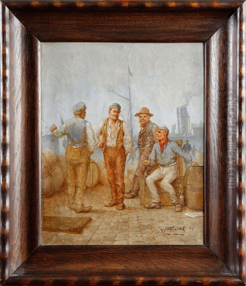 Fiskegubbar Vidhamnen Oil Painting by Thorsbaek G