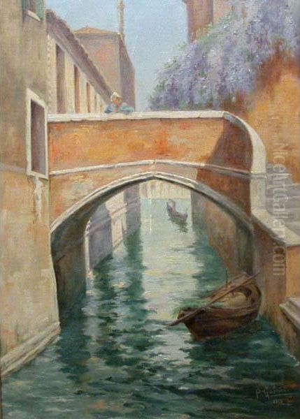 Canale DiVenezia E Glicini Oil Painting by Pietro Gabrini