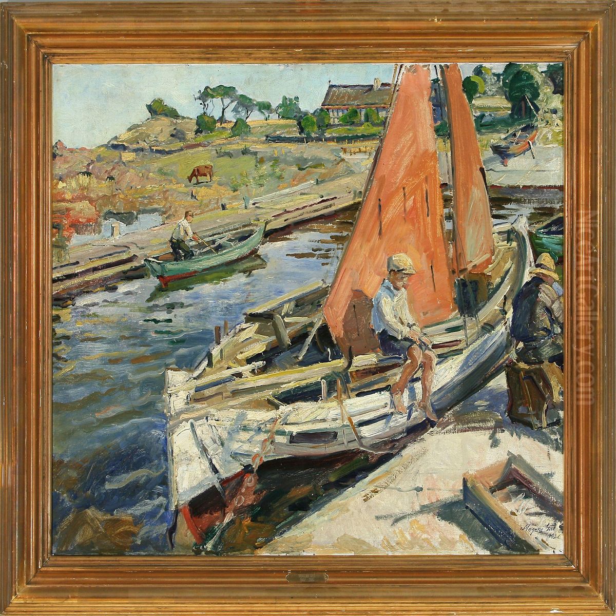 Fiskerbaad. Bolshavn Bornholm Oil Painting by Mogens Gad