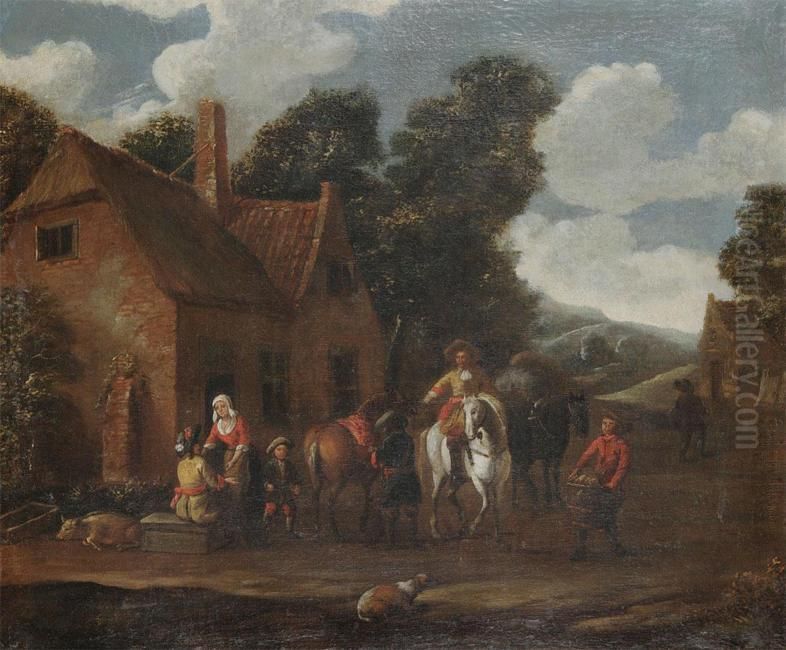 Travellers Near The Inn Oil Painting by Barent Gael