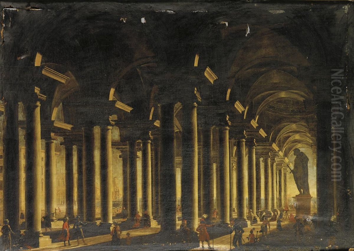 Interno Di Basilica Con Statua Colossale Oil Painting by Filippo Gagliardi