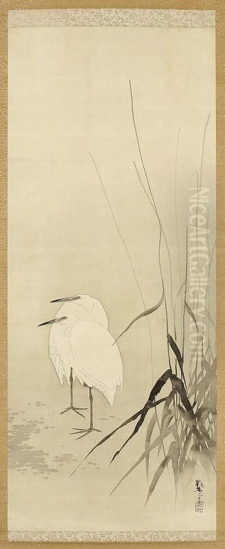 Egret Oil Painting by Hashimoto Gaho