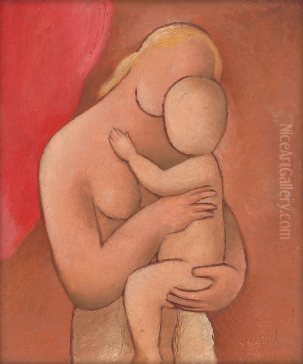 Matka S Dietatom Oil Painting by Mikulas Galanda