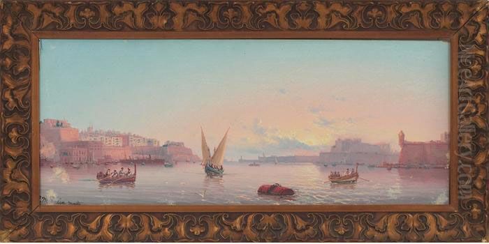 Castle In Malta Oil Painting by Luigi Maria Galea