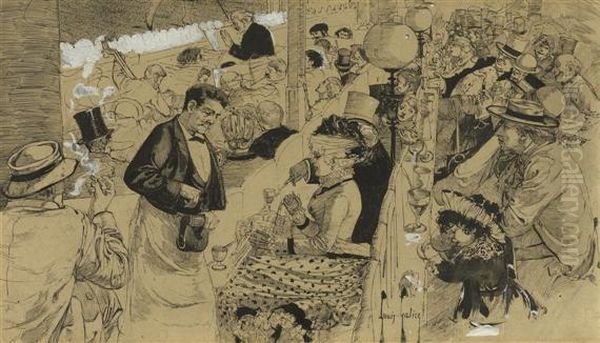 Scene In A ParisTheatre Oil Painting by Louis Galice